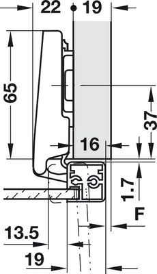 Blum 70T950A.TL Onix Clip-Top Rugó nélküli keskeny alu kerethez, Ráütődő Kivetőpánt 95° Fekete 