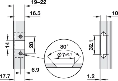 Blum 70T950A.TL Onix Clip-Top Rugó nélküli keskeny alu kerethez, Ráütődő Kivetőpánt 95° Fekete 