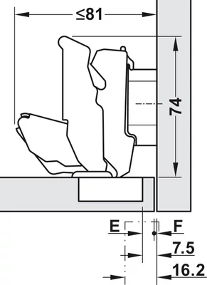 BLUM 71B7650 Clip-Top BLUMOTION Félig Ráütődő Kivetőpánt 155°, csavaros
