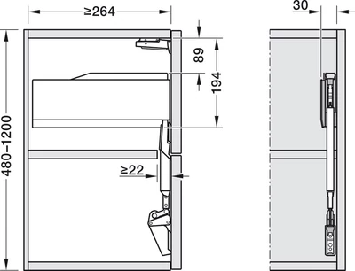 BLUM 22F2500 AVENTOS HF-TOP felnyíló vasalat, teljesítményfaktor: 2700-13500, gyenge