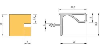 TULIP Ajtó profil felső szekrény 3,9m nemesacél imitáció