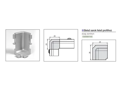 GOLA PROFILRENDSZER BELSŐ SAROK 29x29mm ALUMÍNIUM