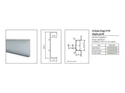 GOLA PROFILRENDSZER 80/G39.AL09 PROFIL 4200x66,4x17mm DUPLA FEKETE