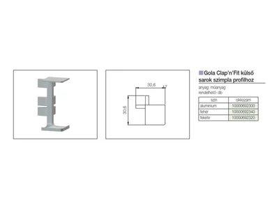 GOLA PROFILRENDSZER 81/G38.A90AN VRN SAROKELEM KÜLSŐ 90° FEKETE
