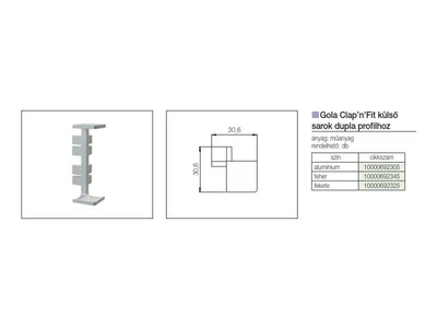 GOLA PROFILRENDSZER 81/G39.A90AN VRN SAROKELEM KÜLSŐ 90° DUPLA FEKETE