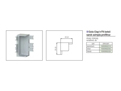 GOLA PROFILRENDSZER 81/G38.A90BN VRN SAROKELEM BELSŐ 90° FEKETE