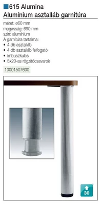 Forest ASZTALLÁB 61569AO04 RN ALUMINA 690mm ÁTM: 60mm áll.+30mm ALUMÍNIUM - 10001507600