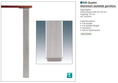 Forest ASZTALLÁB 64670A004RG QUADRA SZÖGLETES 700mm×60mm×60mm áll.+10mm ALUMÍNIUM - 10001507650