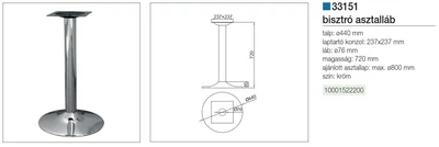 BISZTRÓ ASZTALLÁB 33151 BISZTRÓLÁB 720 mm, TALP D:440mm KRÓM