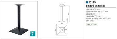 BISZTRÓ ASZTALLÁB 33119 BISZTRÓLÁB 775 mm, TALP: 450x450mm FEKETE