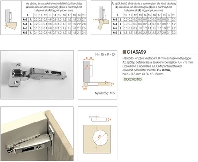 BÚTORPÁNT SALICE C1A6A99 RÁÜTŐDŐ 8MM FAZÉKMÉLYSÉG NORMÁL NIKKEL