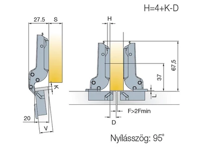 BÚTORPÁNT TITUS 707.0ZL0.054.00 T-TYPE FÉLIG  RÁÜTŐDŐ MAX. 35MM-ES AJTÓHOZ NIKKEL