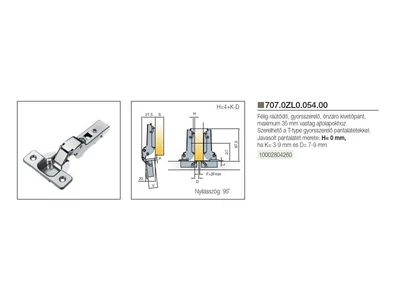 BÚTORPÁNT TITUS 707.0ZL0.054.00 T-TYPE FÉLIG  RÁÜTŐDŐ MAX. 35MM-ES AJTÓHOZ NIKKEL
