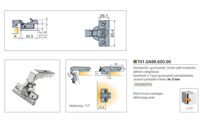 BÚTORPÁNT TITUS 701.0A98.650.00 T-TYPE KLIPPES PILLÉRPÁNT GLISSANDO KÖZÉZÁRÓDÓ NIKKEL