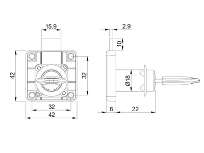 BÚTORZÁR HB LOCKS HB-01 KISFIÓKZÁR SZÖGLETES NIKKEL