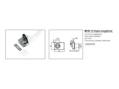 BÚTORZÁR HB LOCKS HB-10 DUPLA ÜVEGAJTÓZÁR KRÓM