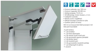 FDS FELNYÍLÓ FDS TST VÍZSZINTES HARMONIKA FELNYÍLÓ VASALAT 650-729mm; 3,7-7,2kg-ig FEHÉR