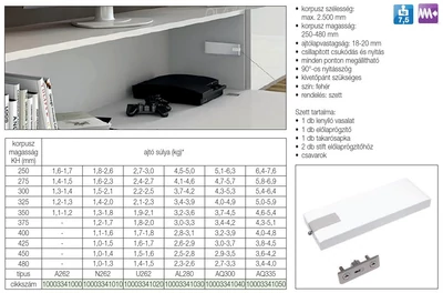 EGYÉB LENYÍLÓ VASALAT LINK UAQ300 CSILLAPÍTOTT 250-480mm; 2,7-6,3kg-ig FEHÉR-NIKKEL