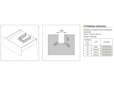 FIÓKKÁVA SZIFONHOZ SZÖGLETES 16mm FEHÉR