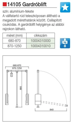 RUHALIFT 14105.002 680-870 mm KRÓM-FEKETE