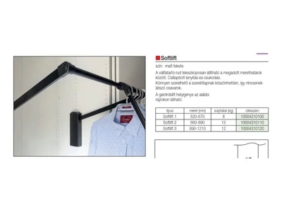 GARDRÓBLIFT SOFTLIFT 3 890-1210 mm 12kg FEKETE