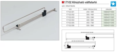 GARDRÓB SZERELVÉNY 17102 KIHÚZHATÓ VÁLLFATARTÓ 250mm NIKKEL-FEKETE