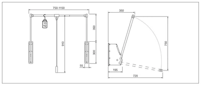 GARDRÓBLIFT 800/A FALRA SZERELHETŐ 750-1150 mm, 10kg ALUMÍNIUM