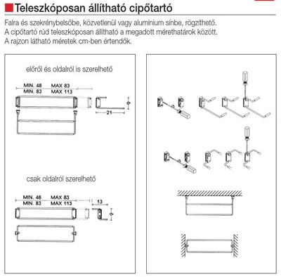 Forest CIPŐTARTÓ 115/A OLDALRÓL SZERELHETŐ 480-830 mm KRÓM - 10004320220