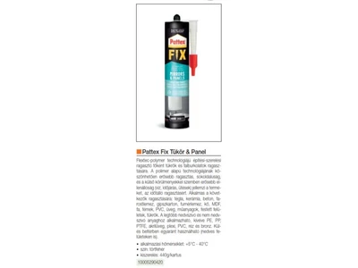 PATTEX FIX MIRRORS&PANELS TÜKÖR RAGASZTÓ KARTUS 440g TÖRTFEHÉR