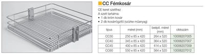 BELSŐ FÉMRÁCS CC45 KOSÁR 400×95×420 mm KRÓM