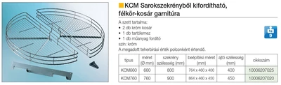 BELSŐ FÉMRÁCS KCM760 FÉLKÖR KOSÁR GARNITÚRA 760×127×390 mm KRÓM