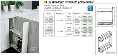 BELSŐ FÉMRÁCS ELQGM202SX BALOS OLDALLAPRA SZERELHETŐ 157×531×475mm KRÓM-FEHÉR