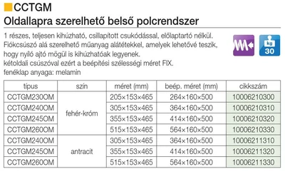 BELSŐ FÉMRÁCS CCTGM240 OLDALLAPRA SZERELHETŐ 364×134×473mm KRÓM-FEHÉR