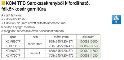 BELSŐ FÉMRÁCS KCM660TF FÉLKÖR KOSÁR GARNITÚRA 668×645/720×371mm KRÓM-FEHÉR