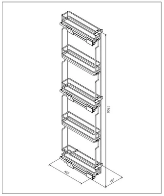 BELSŐ FÉMRÁCS ELQGM155SX BALOS OLDALLAPRA SZERELHETŐ 107×1700×468mm ANTRACIT