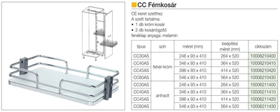 Forest BELSŐ FÉMRÁCS CC45AS FÉMKOSÁR 396×93×410mm ANTRACIT - 10006211420