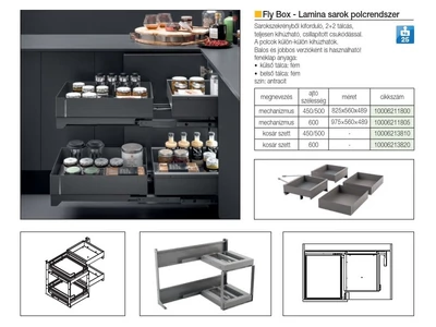 BELSŐ FÉMRÁCS FLYBOX FLYBST452  SAROKSZEKRÉNYBE SZERELHETŐ 830x545x470mm ANTRACIT