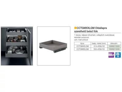 BELSŐ FÉMRÁCS LAMINA CCTGM60LGM OLDALLAPRA SZERELHETŐ 564x459x143mm ANTRACIT