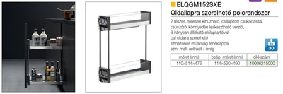Forest BELSŐ FÉMRÁCS ELQGM152SXE BALOS OLDALLAPRA SZERELHETŐ 107×531×475mm ANTRACIT - 10006215000