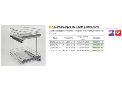 BELSŐ FÉMRÁCS 2102SY/30-50 2 RÉSZES CSILLAPÍTOTT KIHÚZHATÓ POLC 235x535x430mm KRÓM