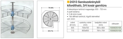 BELSŐ FÉMRÁCS 24313 3/4 FORGÓKOSÁR GARNITÚRA 600x560/790 mm KRÓM