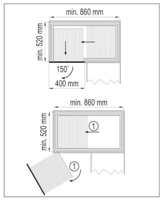 BELSŐ FÉMRÁCS E4213 SAROKVASALAT CSILLAPÍTOTT 860x530x520mm KRÓM-SZÜRKE