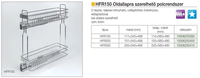 BELSŐ FÉMRÁCS HFR200 OLDALLAPRA SZERELHETŐ 151x545x468mm KRÓM
