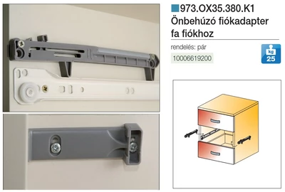 ÖNBEHÚZÓ ADAPTER 973.0X35.38.K1 FAFIÓKHOZ SZÜRKE