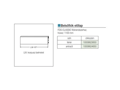 FDS DUPLAFALÚ FÉM FIÓKOLDAL FDS-CLASSIC ELŐLAP BELSŐ FIÓKHOZ 1100 mm FEHÉR