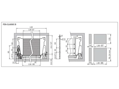 FDS DUPLAFALÚ FÉM FIÓKOLDAL FDS-CLASSIC PO B PUSH OPEN  350mm H146 40kg ANTRACIT