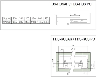FDS REJTETT FIÓKCSÚSZÓ FDS-RCSAR RÉSZLEGESEN KIHÚZHATÓ 300mm, 25kg ACÉL