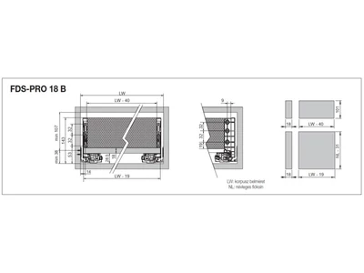 FDS DUPLAFALÚ FÉM FIÓKOLDAL FDS-PRO 18 PO B PUSH OPEN 400mm H126 35kg ANTRACIT