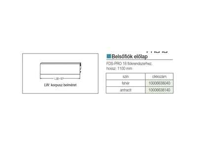 FDS DUPLAFALÚ FÉM FIÓKOLDAL FDS-PRO 18 ELŐLAP BELSŐ FIÓKHOZ 1100mm ANTRACIT