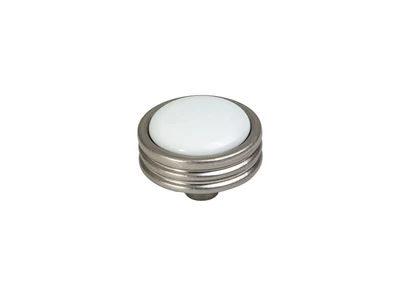 BÚTORFOGANTYÚ P49 GOMB - 34mm ANTIK NIKKEL-FÉNYES FEHÉR